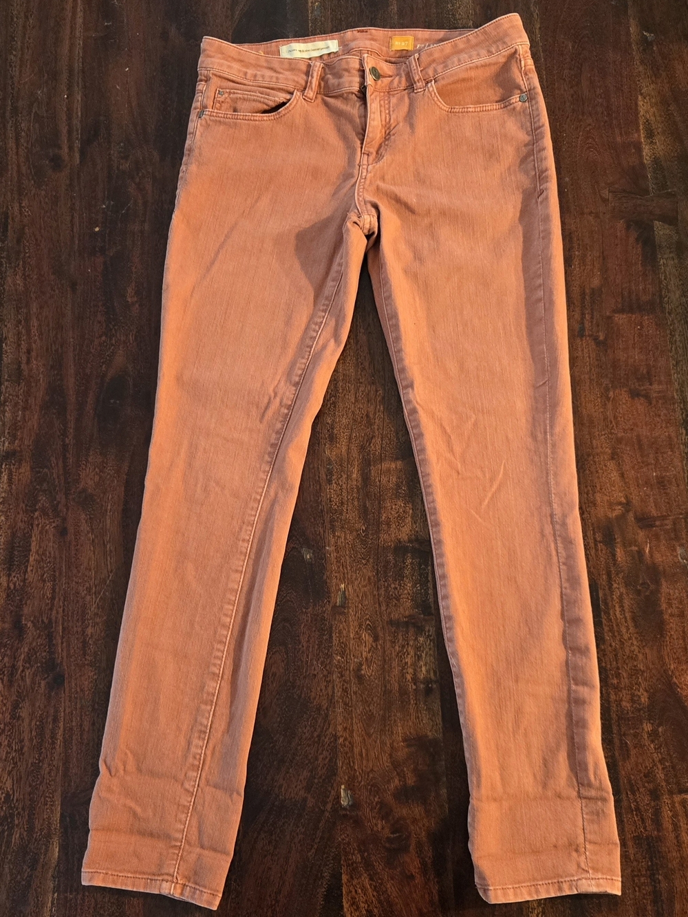 Pilcro and the Letterpress Coral-Peach Cropped Skinny Jeans